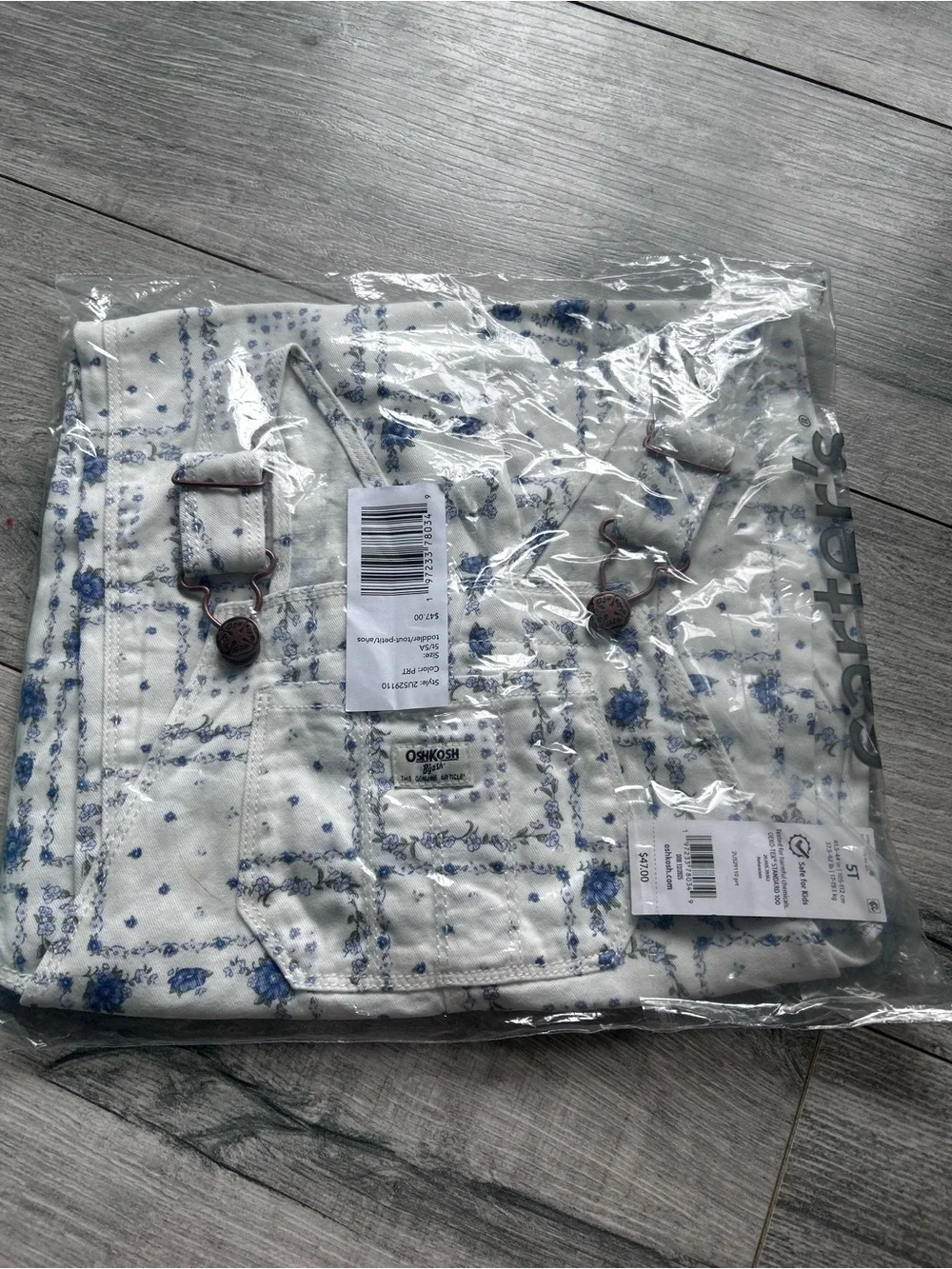 OshKosh B'gosh Girls' White & Blue Floral Print Overalls